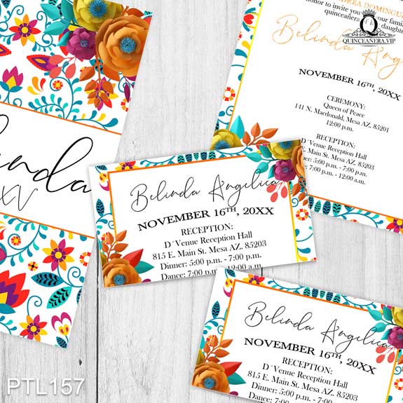 Invitaciones de Quinceañera de Flores Estilo Mexicano PTL157 - PTL157