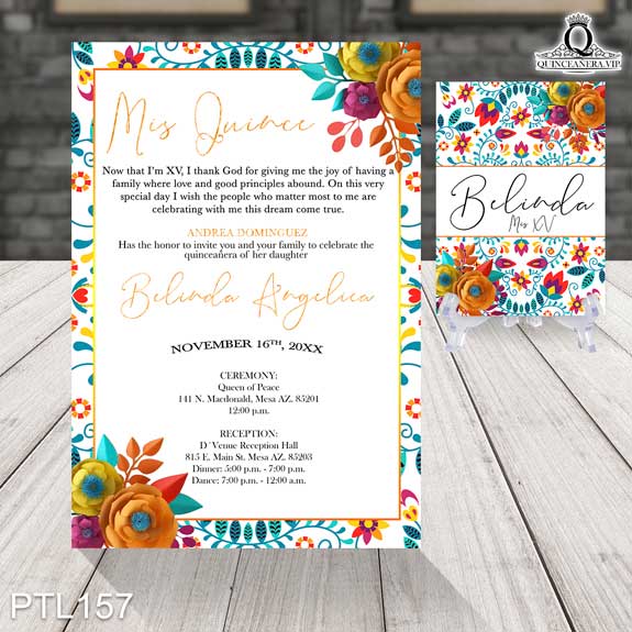 Invitaciones de Quinceañera de Flores Estilo Mexicano PTL157 - PTL157
