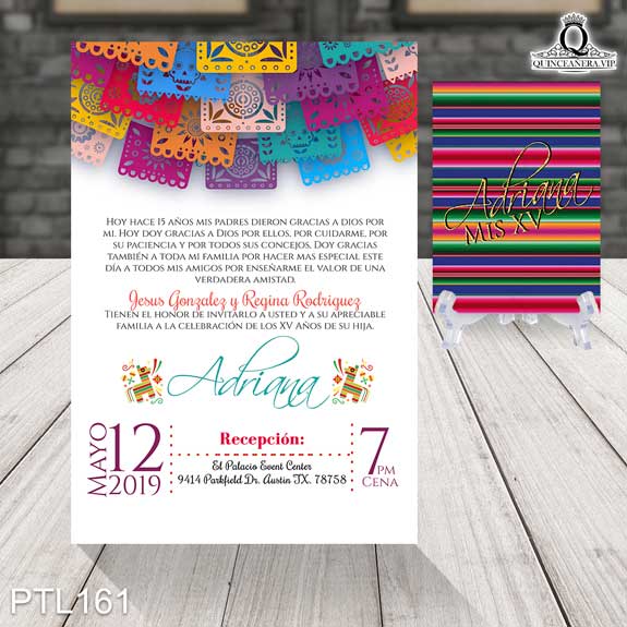 Invitaciones de 15 Años de Zarape y papel picado PTL161