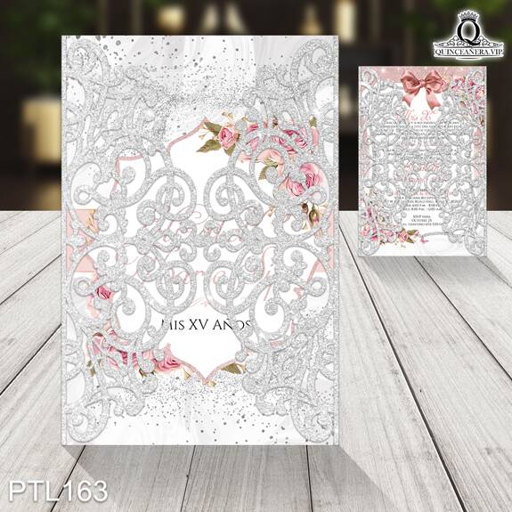 Invitaciones de Quinceañera de Flores Brillantina PTL163 - PTL163