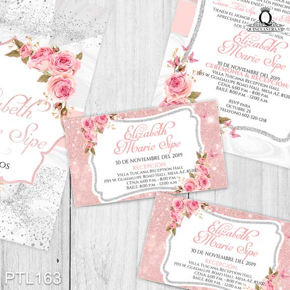 Invitaciones de Quinceañera de Flores Brillantina PTL163 - PTL163