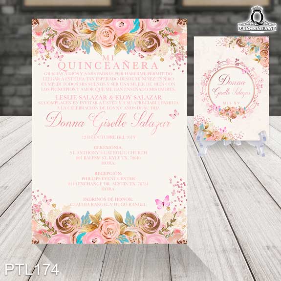 Invitaciones de Quinceañera de Flores mariposas PTL174 - PTL174