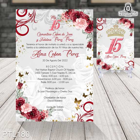 Invitaciones de Quinceañera de Coronas Mariposas PTL180 - PTL180