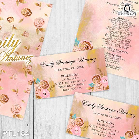 Invitación de 15 años de tema Floral PTL184