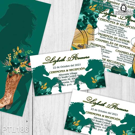 Invitaciones de Quinceañera de Caballos Herraduras PTL186 - PTL186