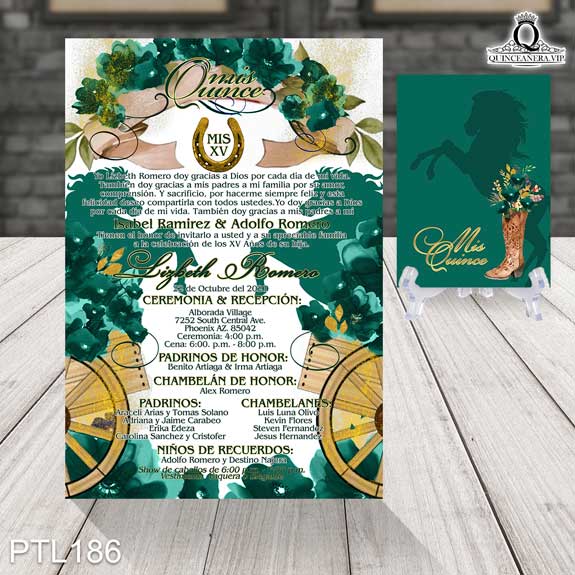 Invitaciones de Quinceañera de Caballos Herraduras PTL186 - PTL186