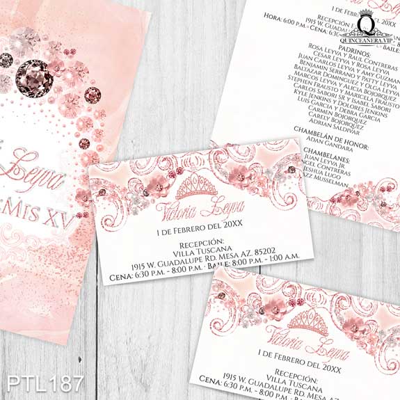 Invitaciones de Quinceañera de Glamuroso Flores PTL187 - PTL187