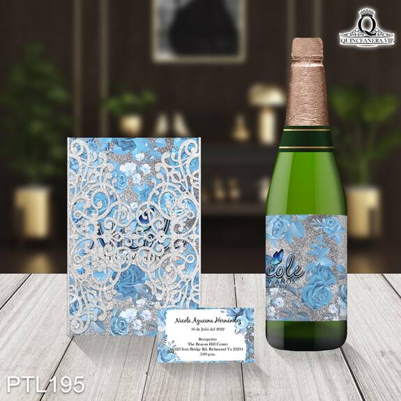 Invitaciones de Quinceañera de Flores Coronas Glitter PTL195 - PTL195