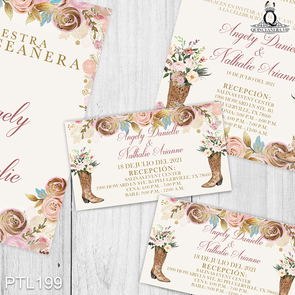 Invitaciones de Quinceañera de Vaquero botas vaqueras PTL199 - PTL199