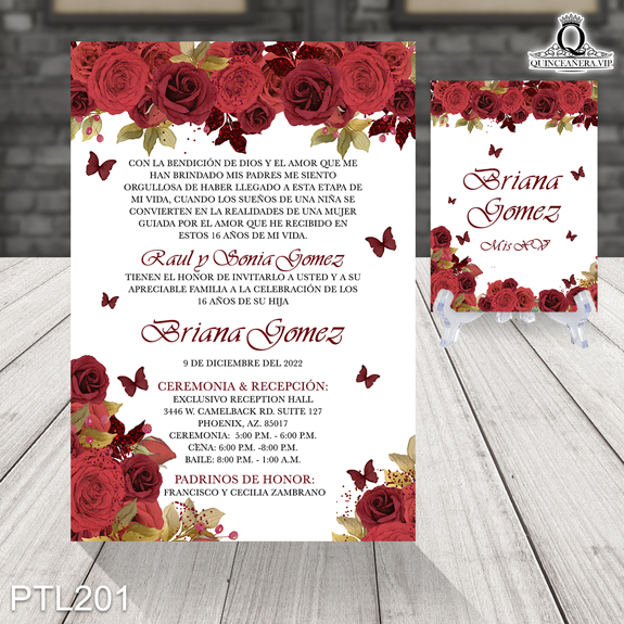 Invitaciones de Quinceañera de Flores mariposas PTL201 - PTL201