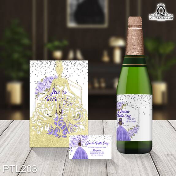 Invitaciones de Quinceañera de Flores vestido PTL203 - PTL203