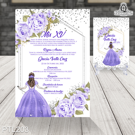 Invitaciones de Quinceañera de Flores vestido PTL203 - PTL203