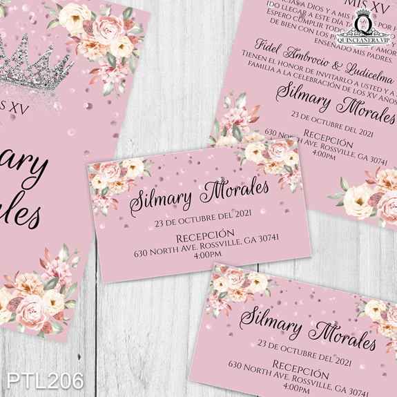 Invitaciones de Quinceañera de Flores Coronas PTL206 - PTL206