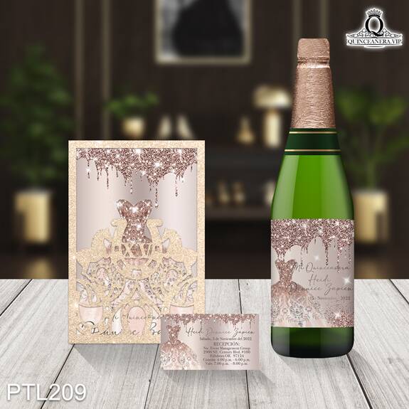 Invitaciones de Quinceañera de Glamuroso vestido PTL209 - PTL209