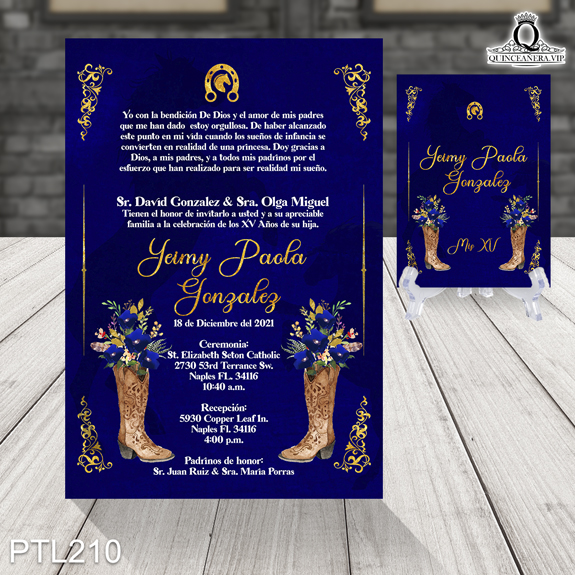 Invitaciones de Quinceañera de Vaquero flores PTL210 - PTL210