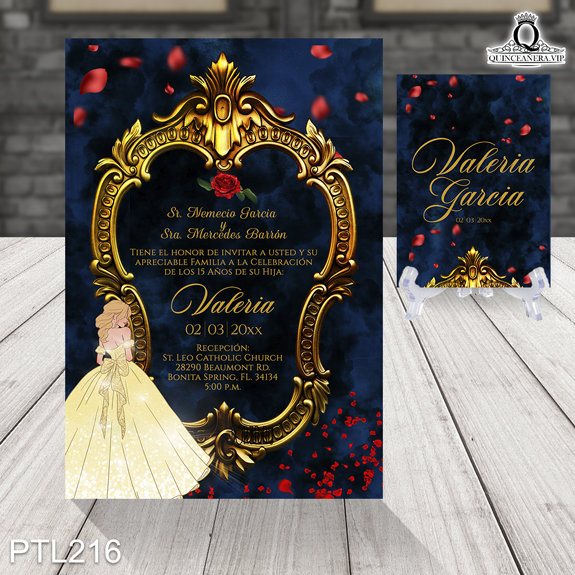 Invitaciones de 15 años de la Princesa Bella - PTL216