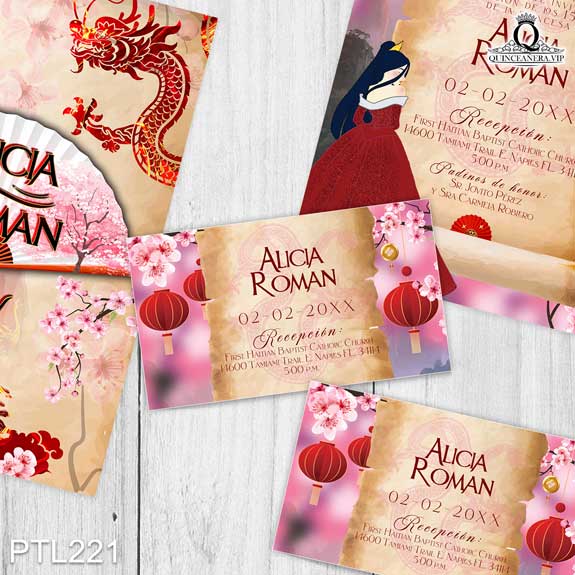 Invitaciones de 15 años de la Princesa Mulán - PTL221