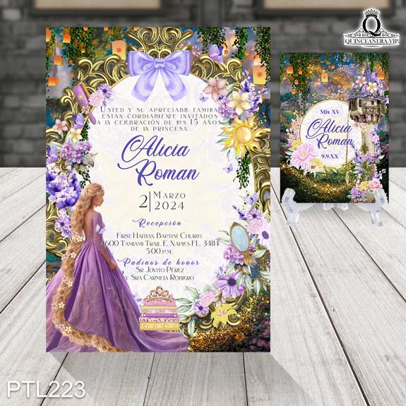 Invitaciones de 15 años de la Princesa Rapunzel - PTL223