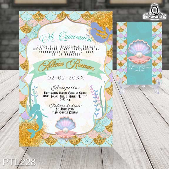 Invitaciones de xv años de la Sirenita - PTL228