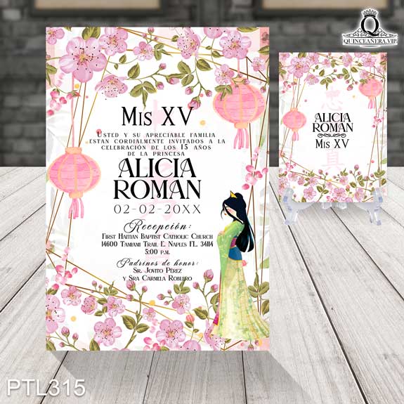 Invitaciones de la princesa Mulán para Quinceañera - PTL315