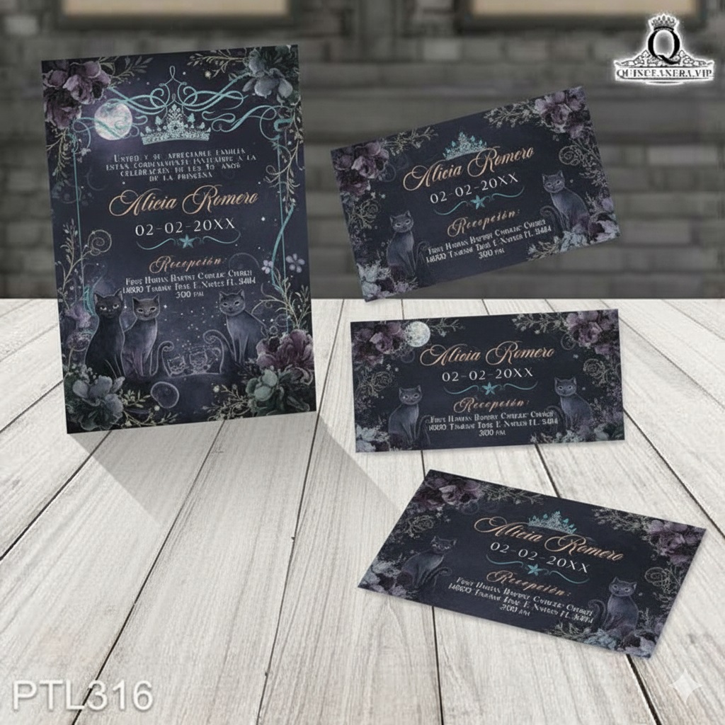 Invitaciones de 15 Años de Halloween gatos PTL317